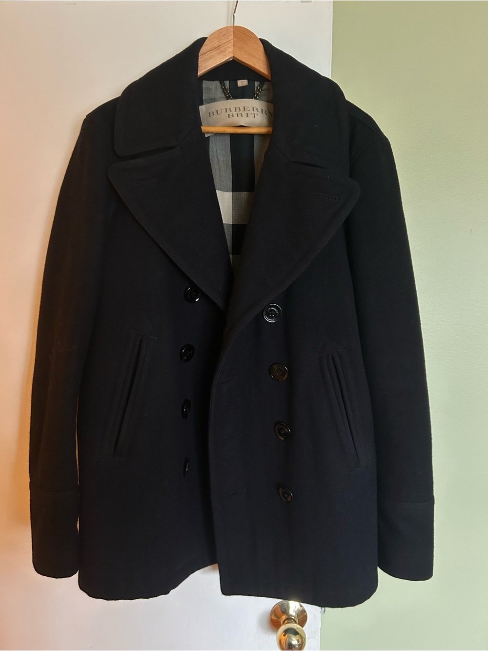 Burberry Black Double-Breasted Wool Peacoat